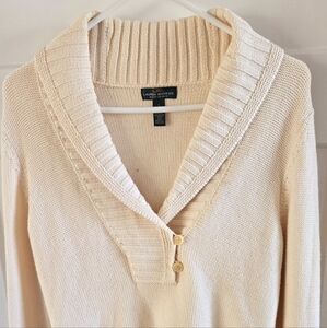 LRL Ralph Lauren Sweater Women Large Cream V Neck Button Accents